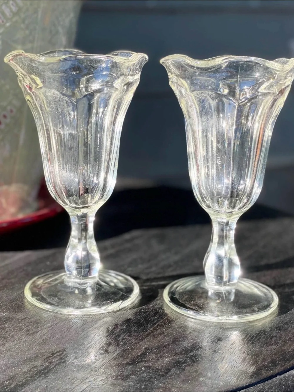 Pair of Clear Glass Tulip Stem Dessert Cups